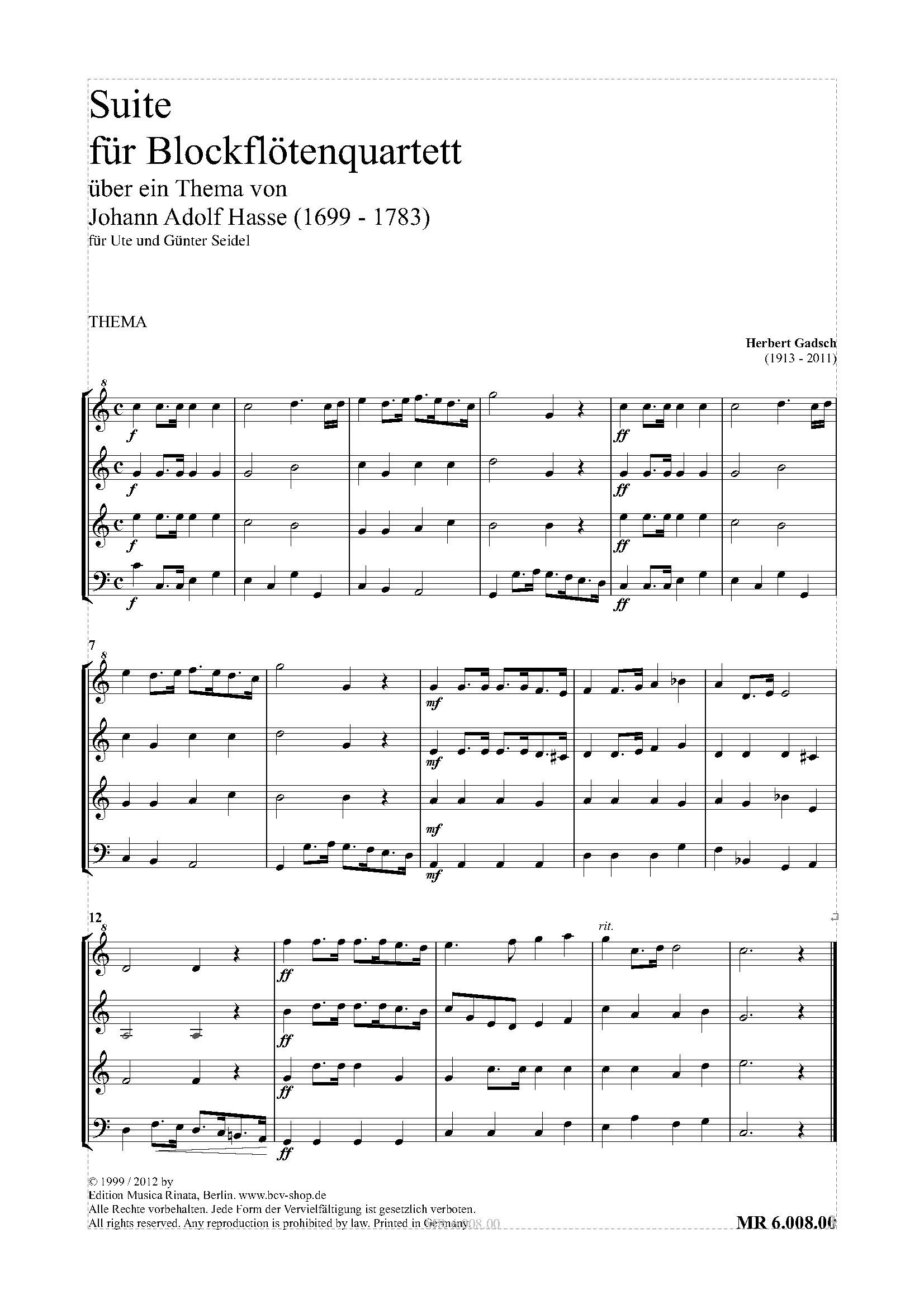 Suite für Blockflötenquartett (PART + Stimmen)
